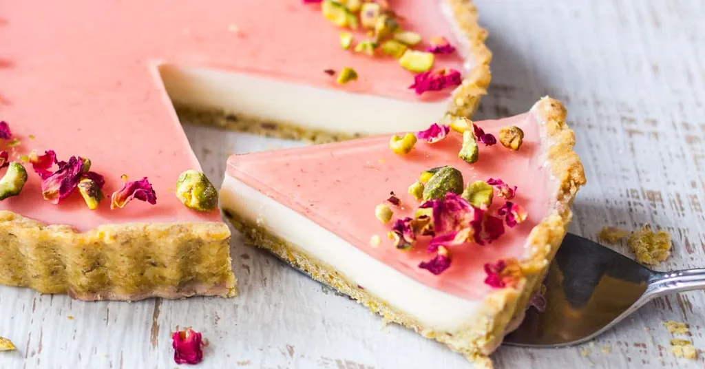 Pistachio Rose Panna Cotta Tart