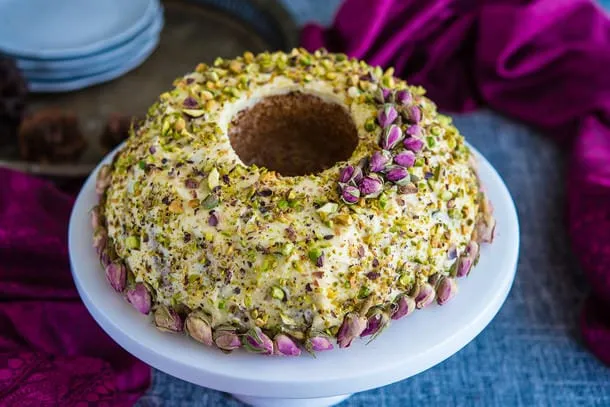 Cardamon and Rosewater Pistachio Bundt Cake